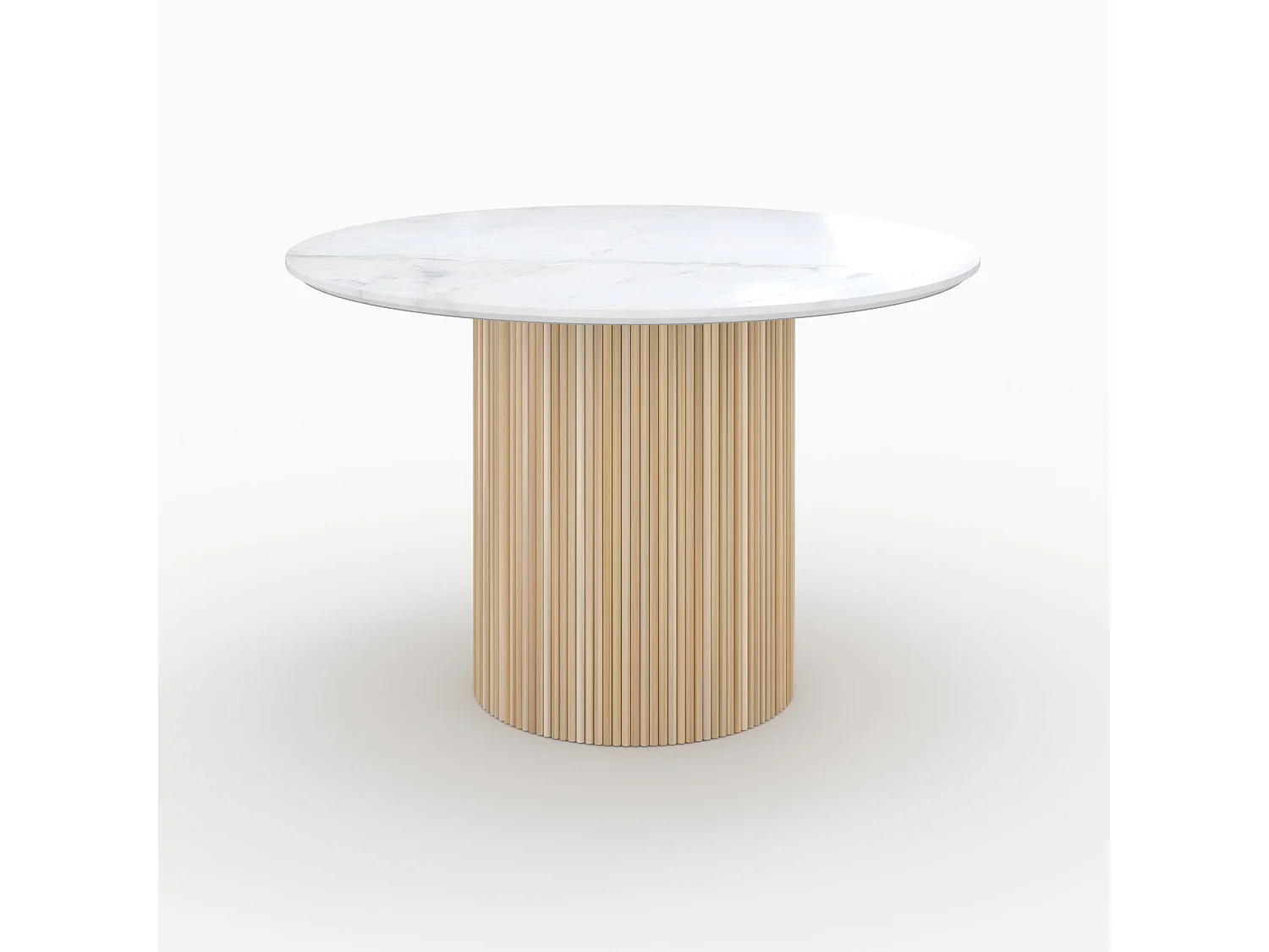 Table ronde 4 personnes en marbre blanc et bois de manguier D120 cm - Agathe