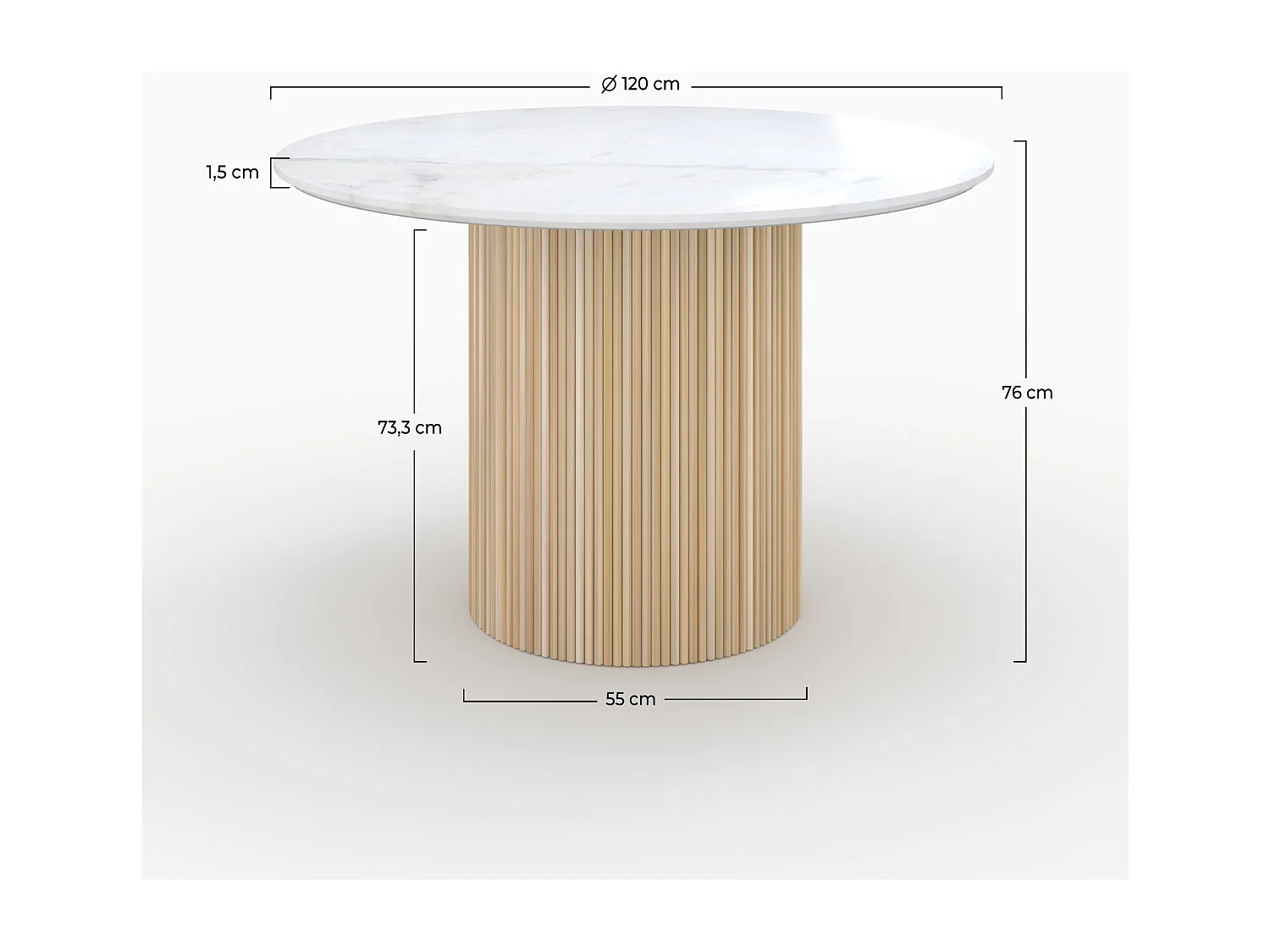 Table ronde 4 personnes en marbre blanc et bois de manguier D120 cm - Agathe