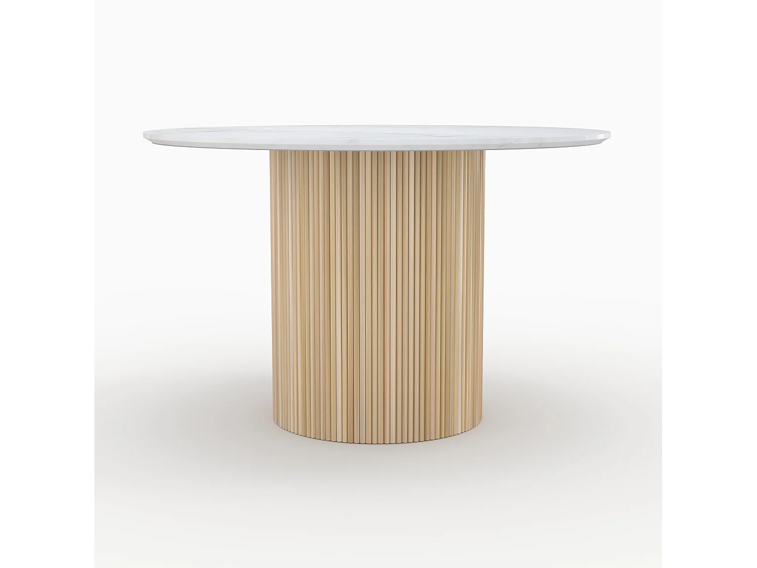 Table ronde 4 personnes en marbre blanc et bois de manguier D120 cm - Agathe