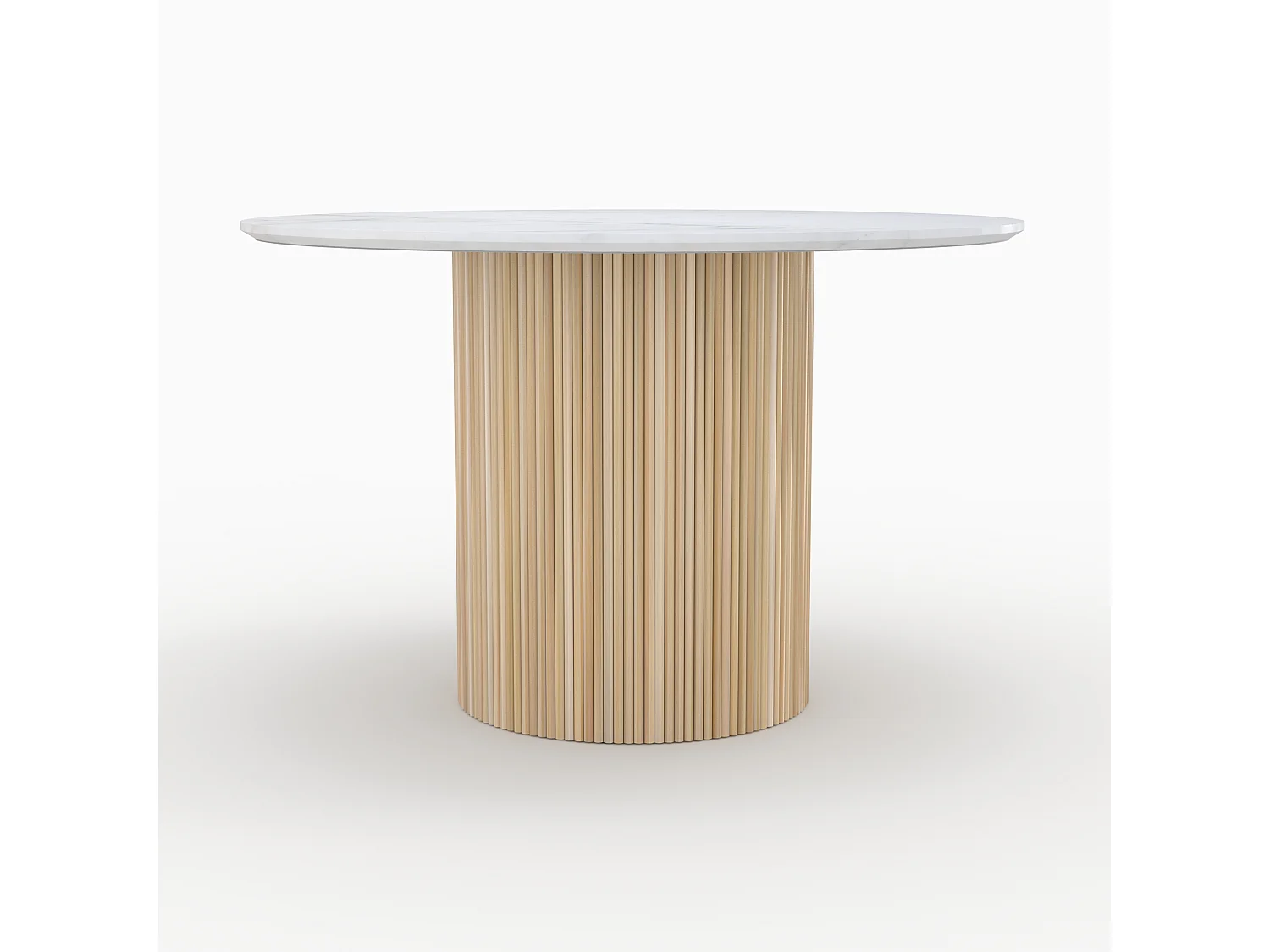Table ronde 4 personnes en marbre blanc et bois de manguier D120 cm - Agathe