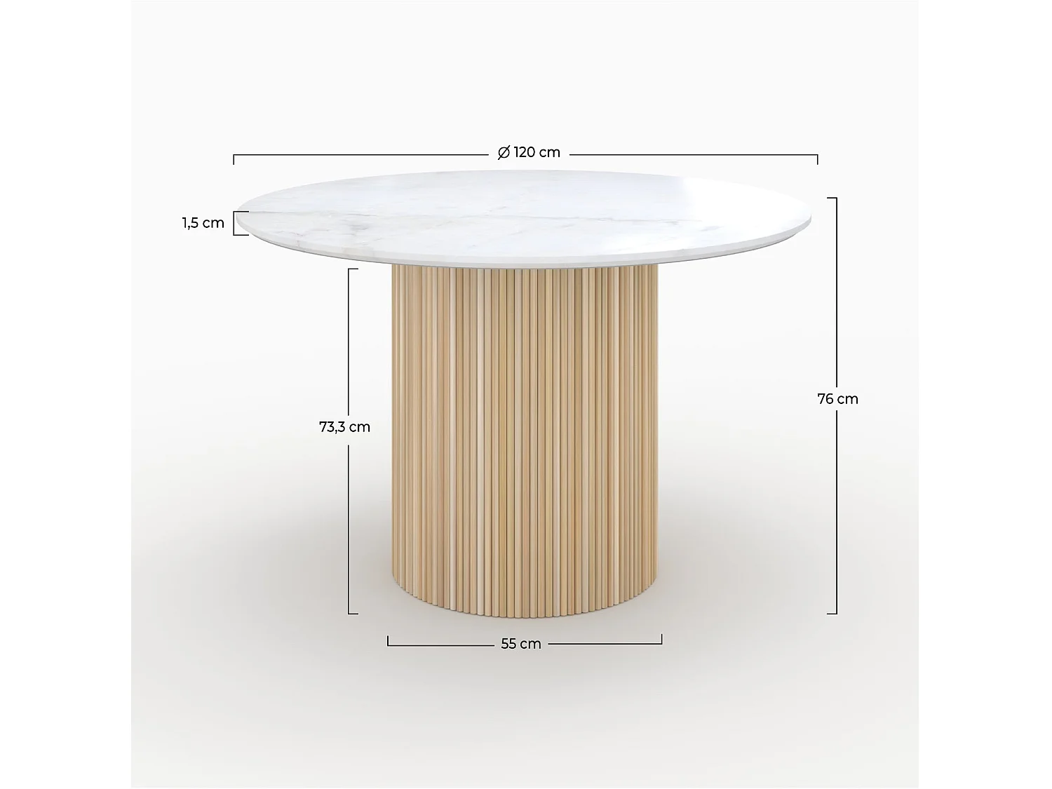 Tavolo rotondo per 4 persone in marmo bianco e legno di mango D120 cm - Agathe