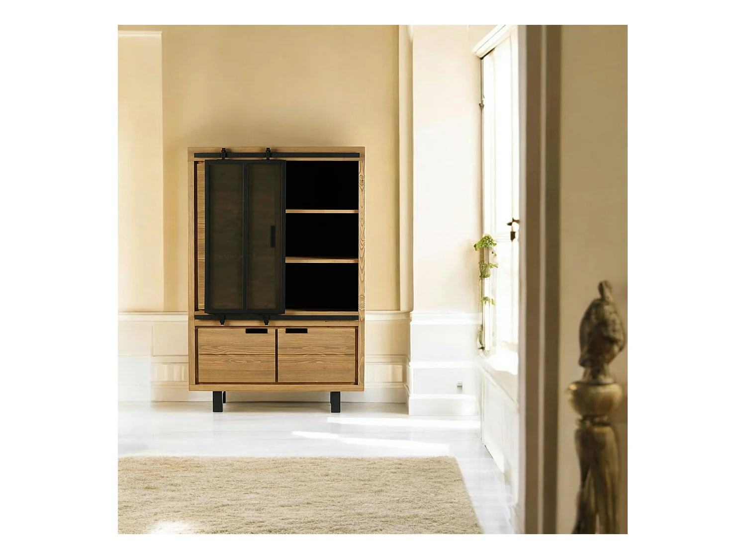 Buffet vitrine pin brossé 4 portes IASI