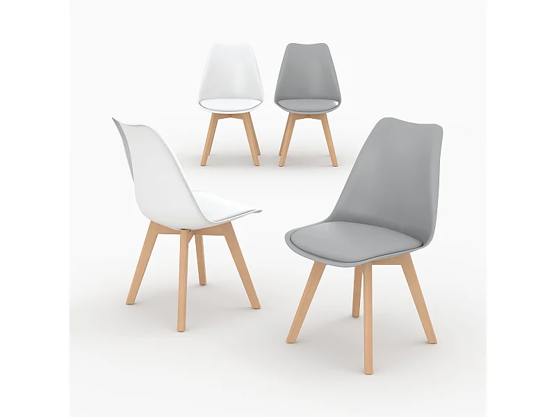 Pack 4 chaises gris clair et blanches - Skandi