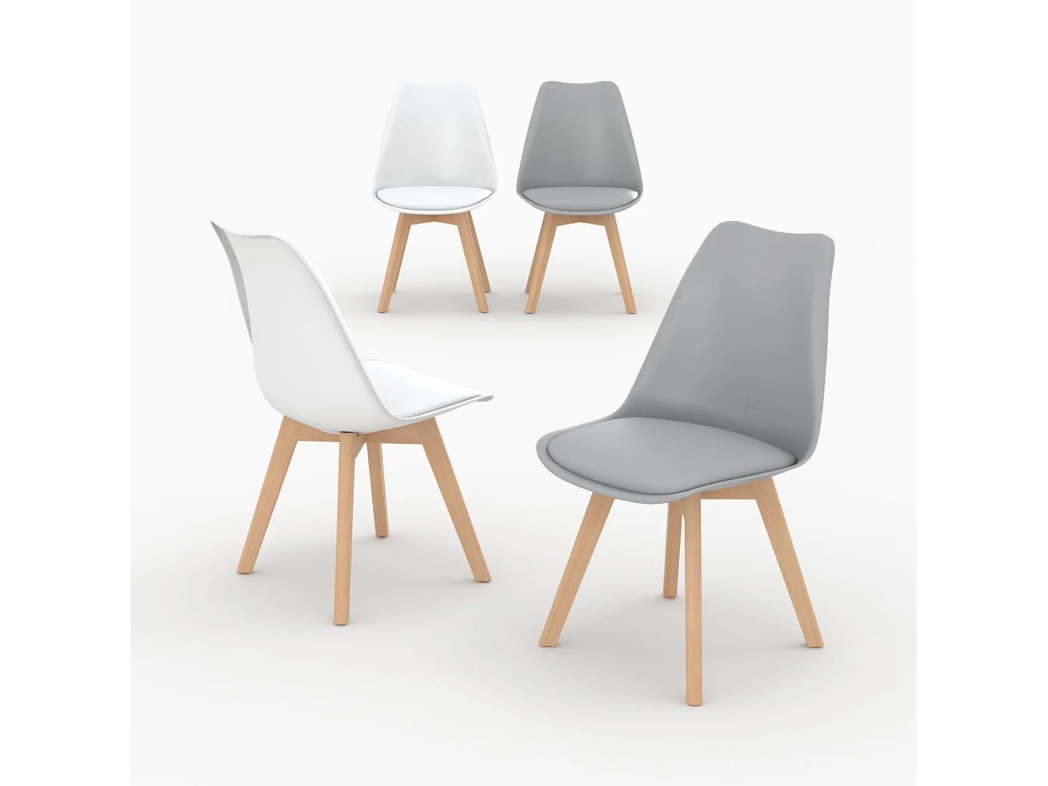 Pack 4 chaises gris clair et blanches - Skandi