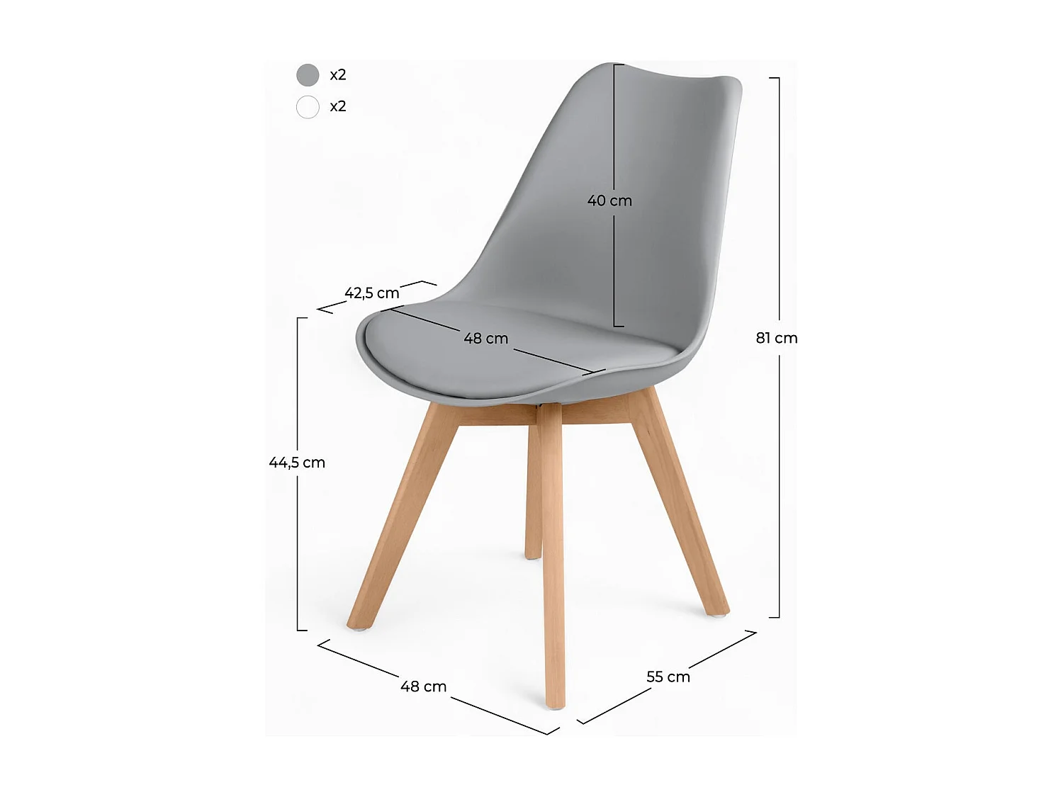 Pack 4 chaises gris clair et blanches - Skandi