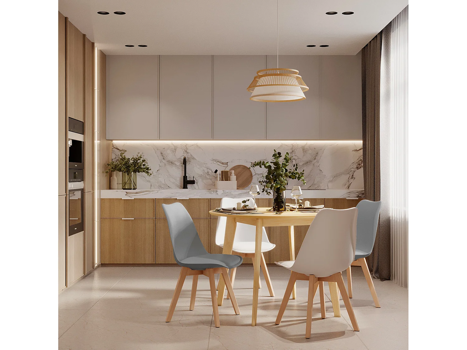 Pack 4 chaises gris clair et blanches - Skandi