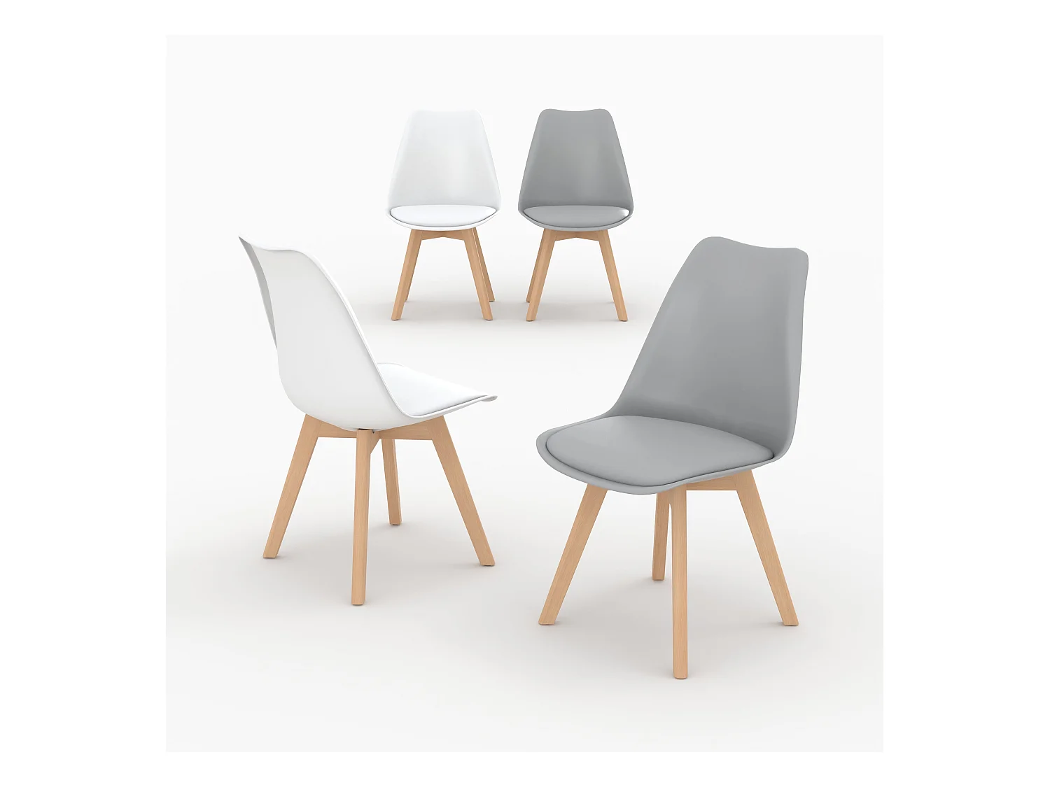 Pack 4 chaises gris clair et blanches - Skandi