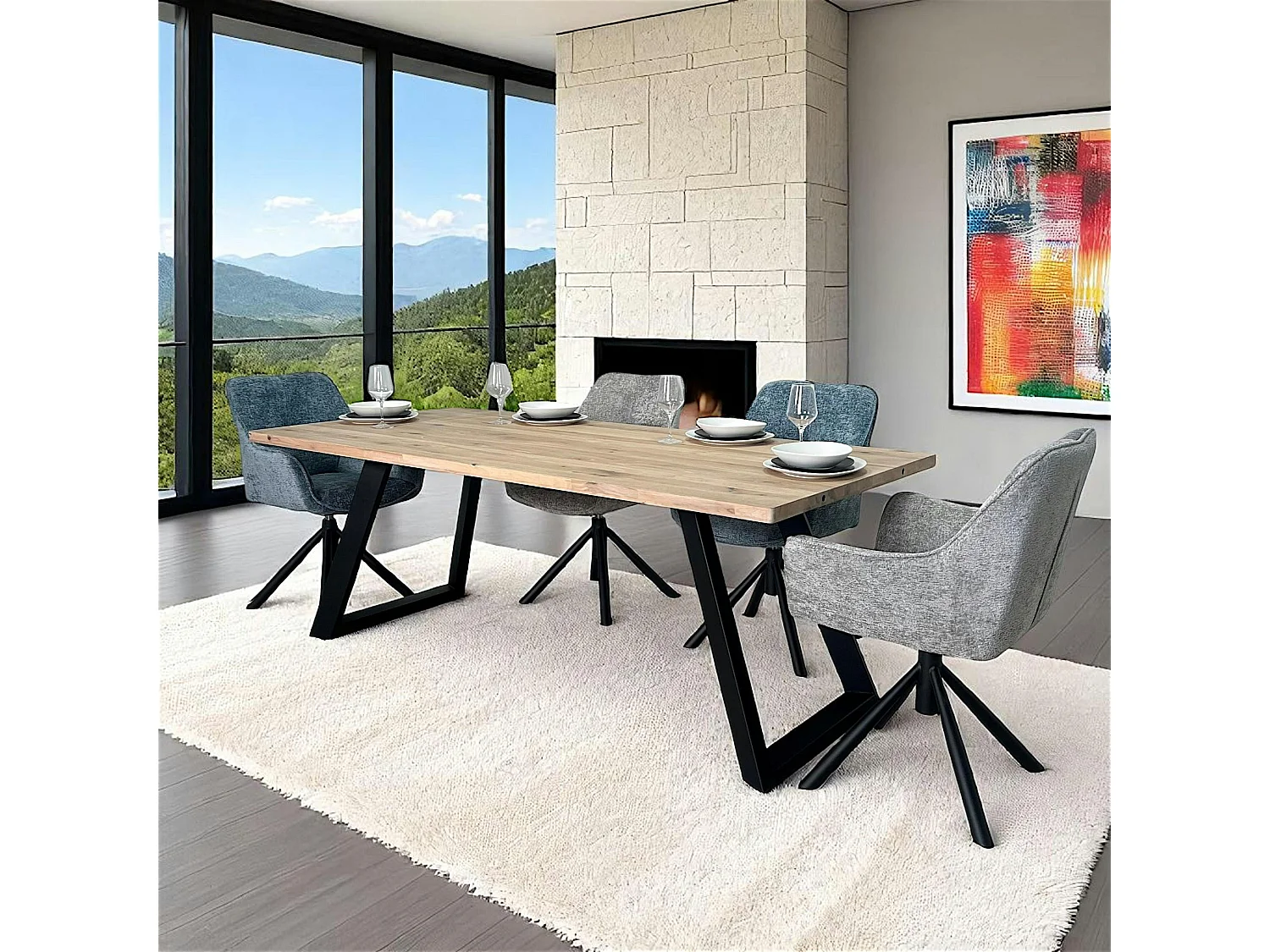 Table à manger extensible bois blanchi 200 cm COSTENTA