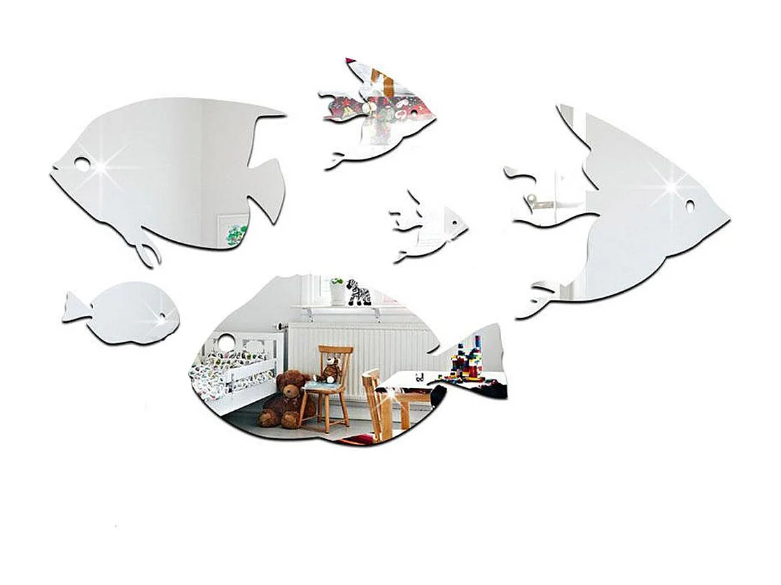 Adesivos de parede de escola de peixes, decoração de parede para quarto, sala de estar (prata B)