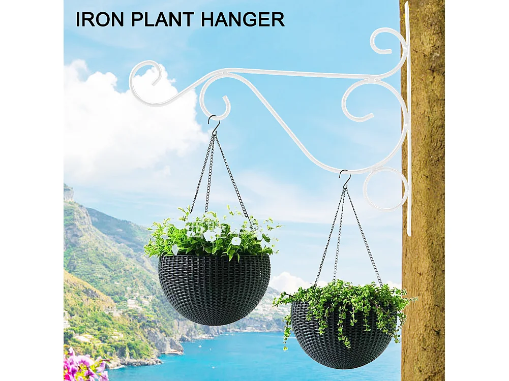 Suporte de parede para pendurar plantas de ferro Gancho de flores para decoração de jardim doméstico 25*21cm (branco)