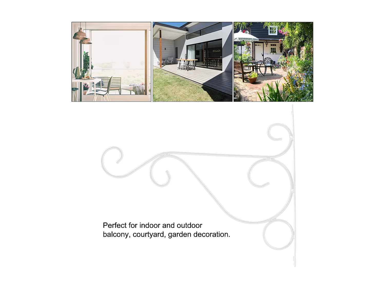 Support mural en fer pour plantes, crochet pour fleurs, décoration de jardin, maison, 25 x 21 cm (blanc)