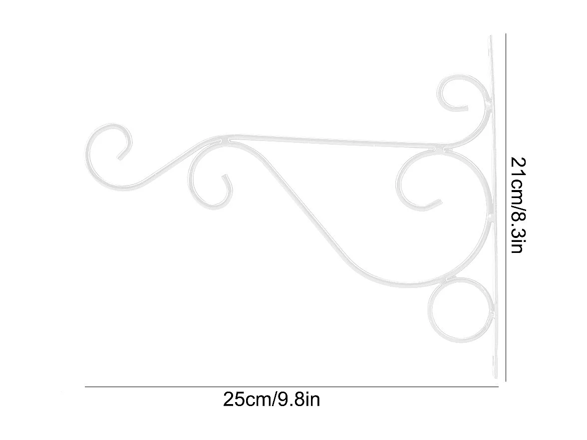 Support mural en fer pour plantes, crochet pour fleurs, décoration de jardin, maison, 25 x 21 cm (blanc)