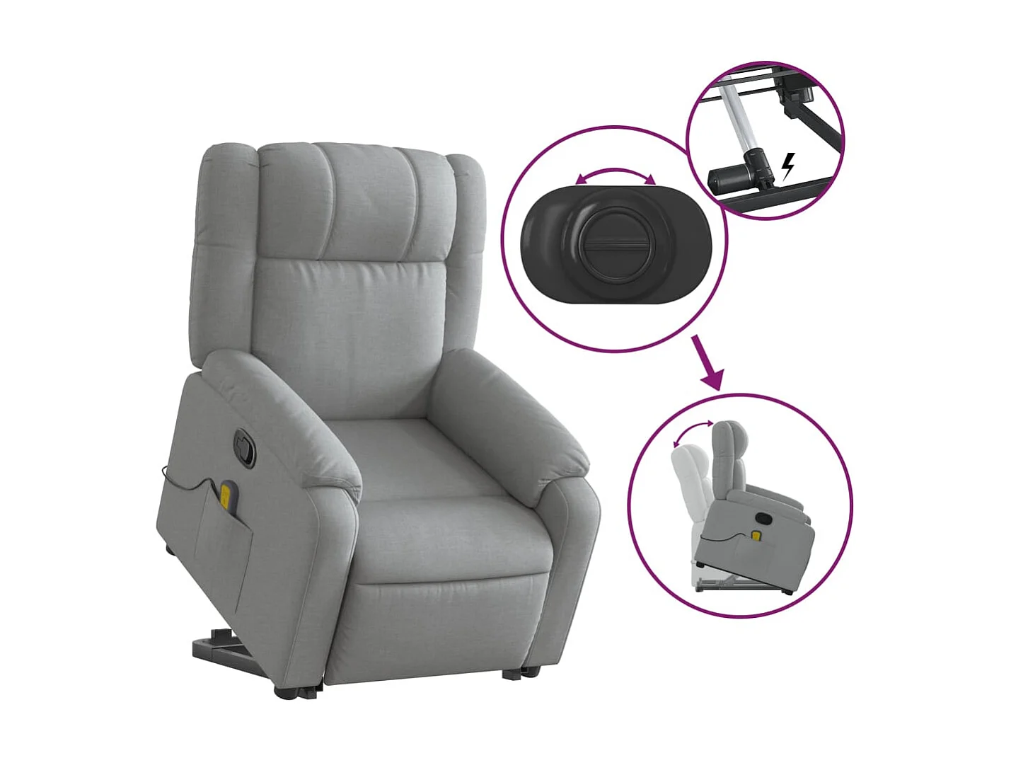 Fauteuil de massage inclinable Gris clair Tissu