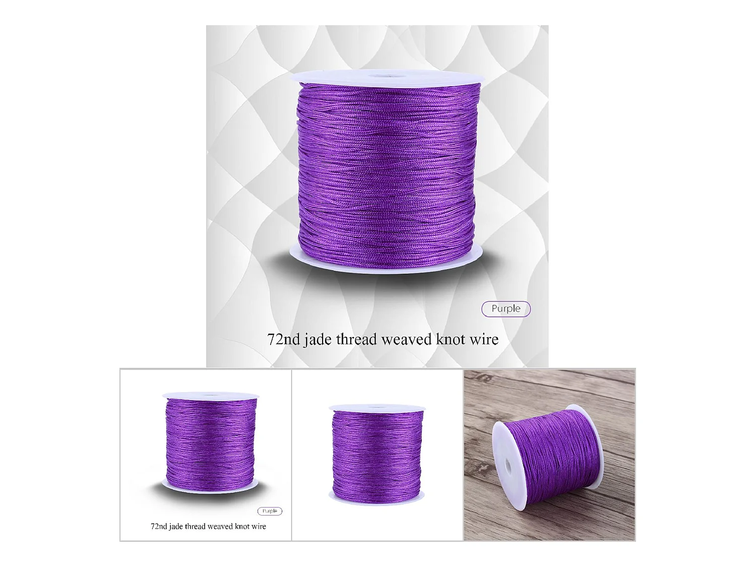 Cordón de nailon con nudo chino de 100 m x 0,8 mm, hilo Shamballa para macramé, color morado