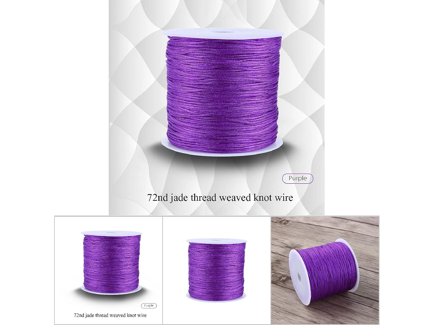 Cordón de nailon con nudo chino de 100 m x 0,8 mm, hilo Shamballa para macramé, color morado