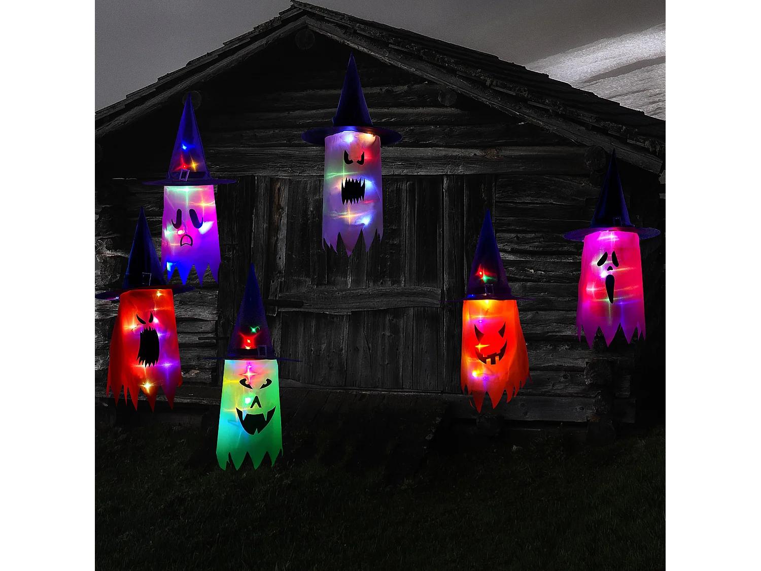 Chapeau lumineux décoratif d'Halloween avec visage en pleurs (violet)