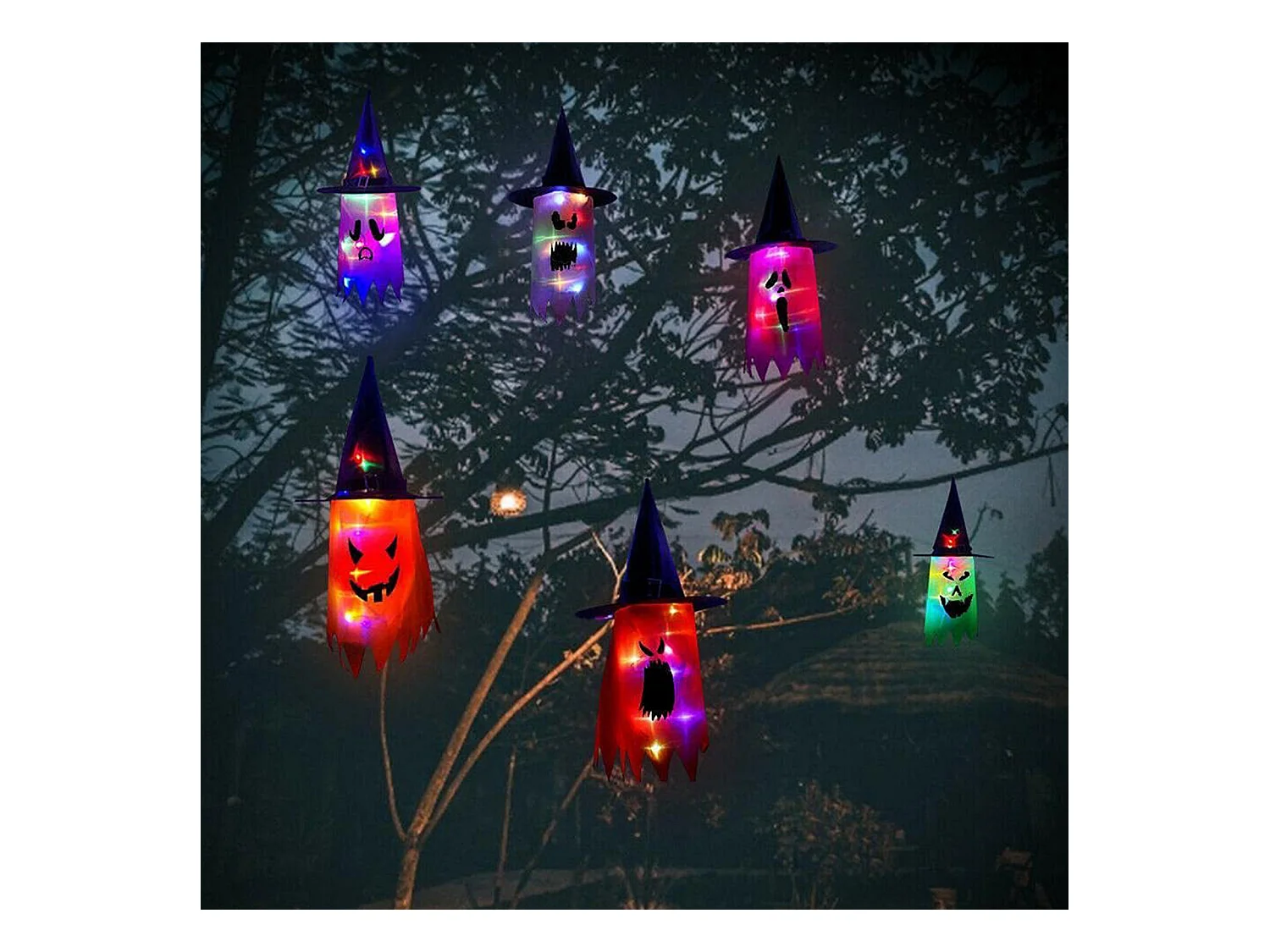 Chapeau lumineux décoratif d'Halloween avec visage en pleurs (violet)