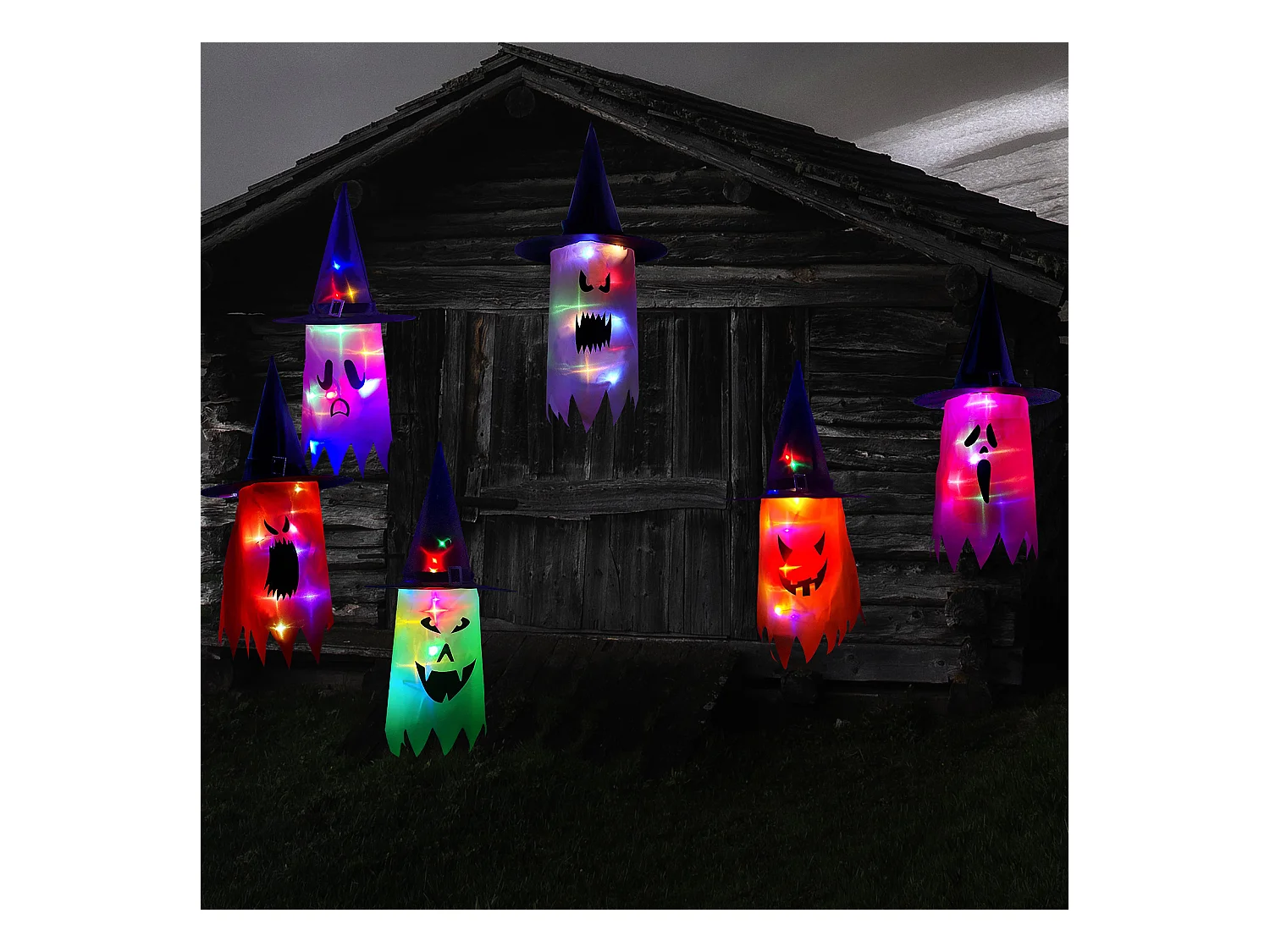 Chapeau lumineux décoratif d'Halloween avec visage en pleurs (violet)