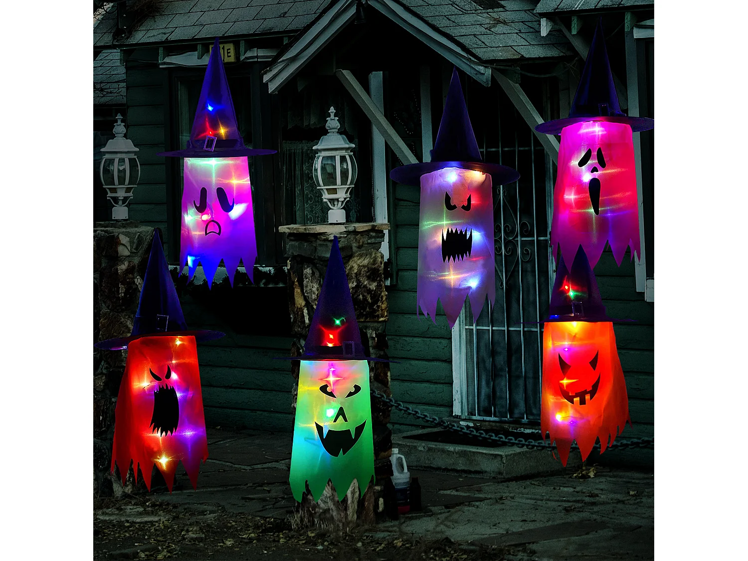 Chapeau lumineux décoratif d'Halloween avec visage en pleurs (violet)