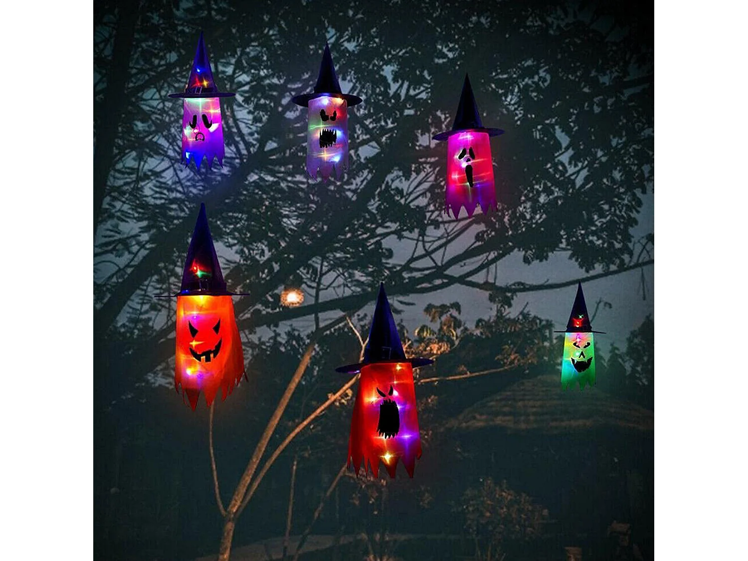 Chapeau lumineux décoratif d'Halloween avec visage en pleurs (violet)