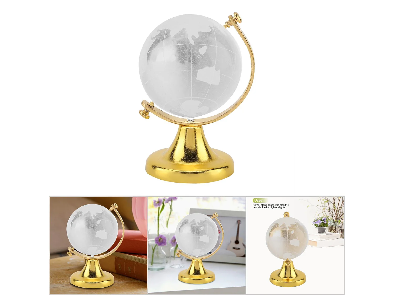Globo terrestre redondo, mapa-múndi, bola de vidro de cristal, esfera, decoração para casa e escritório, presente (dourado)