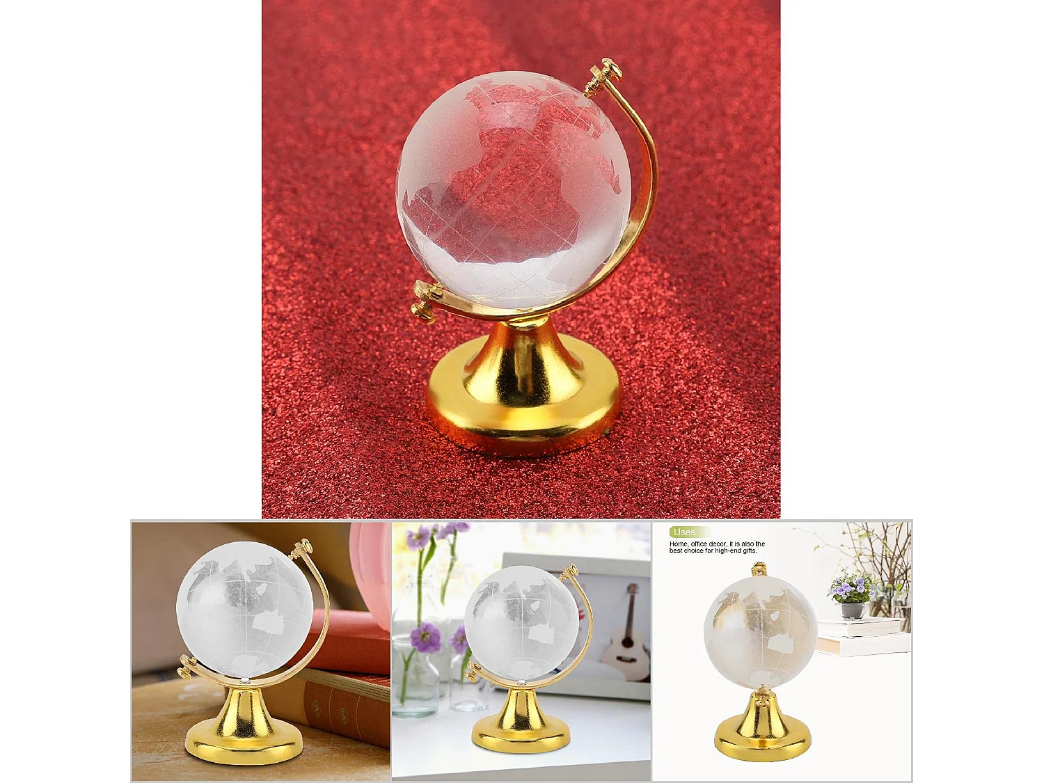 Globo terrestre redondo, mapa-múndi, bola de vidro de cristal, esfera, decoração para casa e escritório, presente (dourado)