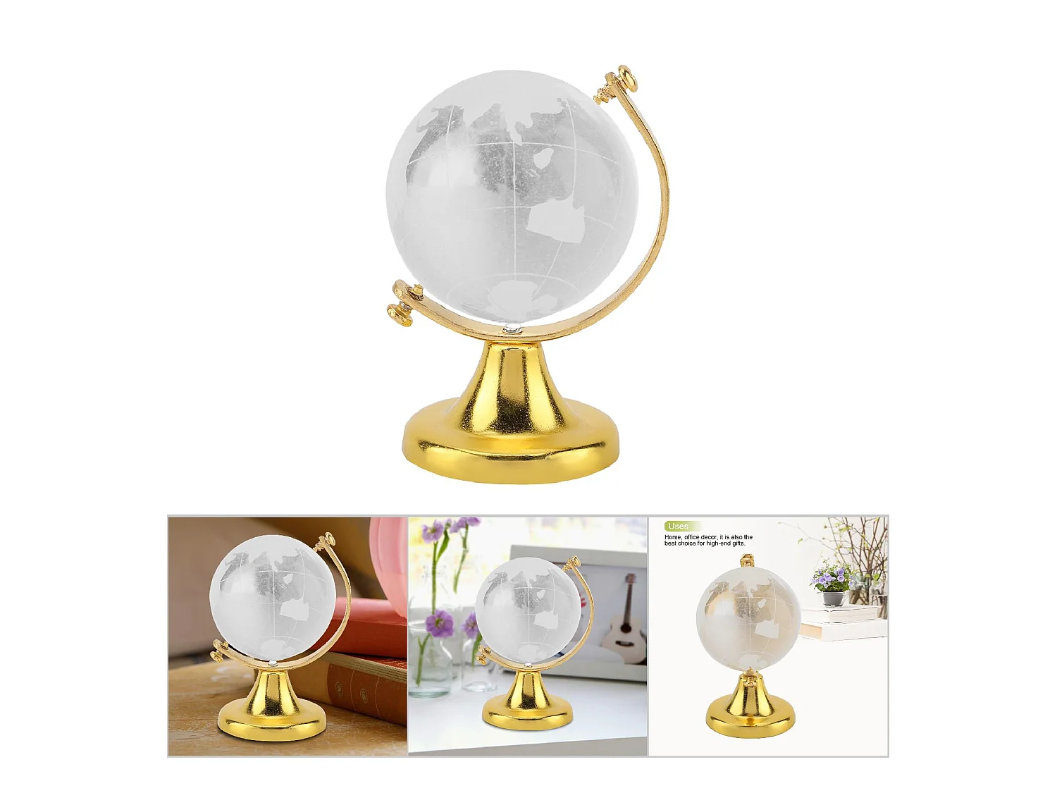 Globo terráqueo redondo con mapa del mundo, bola de cristal, decoración para el hogar y la oficina, regalo (dorado)