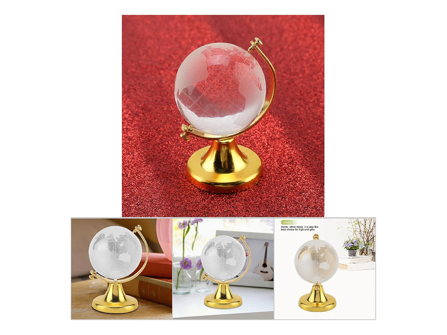 Globo terráqueo redondo con mapa del mundo, bola de cristal, decoración para el hogar y la oficina, regalo (dorado)