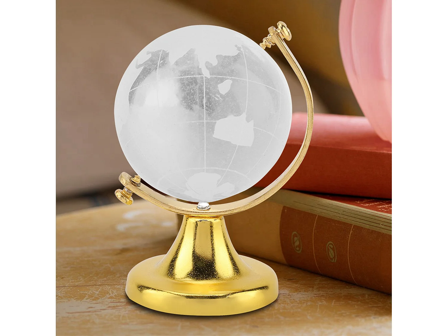 Globe terrestre rond, carte du monde, boule de cristal, décoration de maison, de bureau, cadeau (doré)