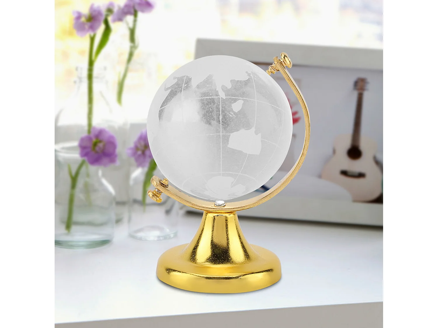 Globe terrestre rond, carte du monde, boule de cristal, décoration de maison, de bureau, cadeau (doré)