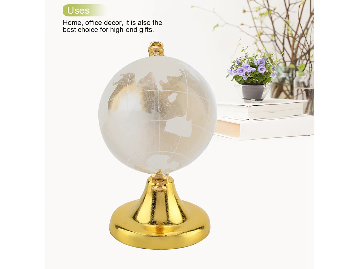 Globe terrestre rond, carte du monde, boule de cristal, décoration de maison, de bureau, cadeau (doré)