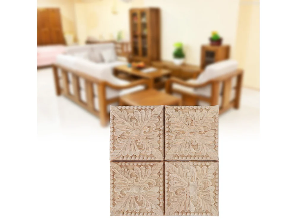4 piezas de calcomanías de apliques de cuadros tallados sin pintar para decoración de muebles (B)
