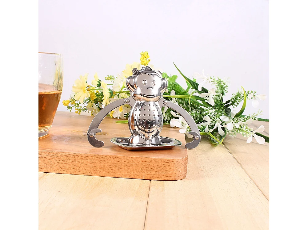 Lindo filtro colador de bolas infusor de hojas de té sueltas de acero inoxidable difusor de especias de hierbas mono