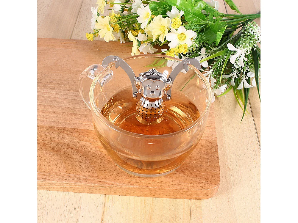 Lindo filtro colador de bolas infusor de hojas de té sueltas de acero inoxidable difusor de especias de hierbas mono