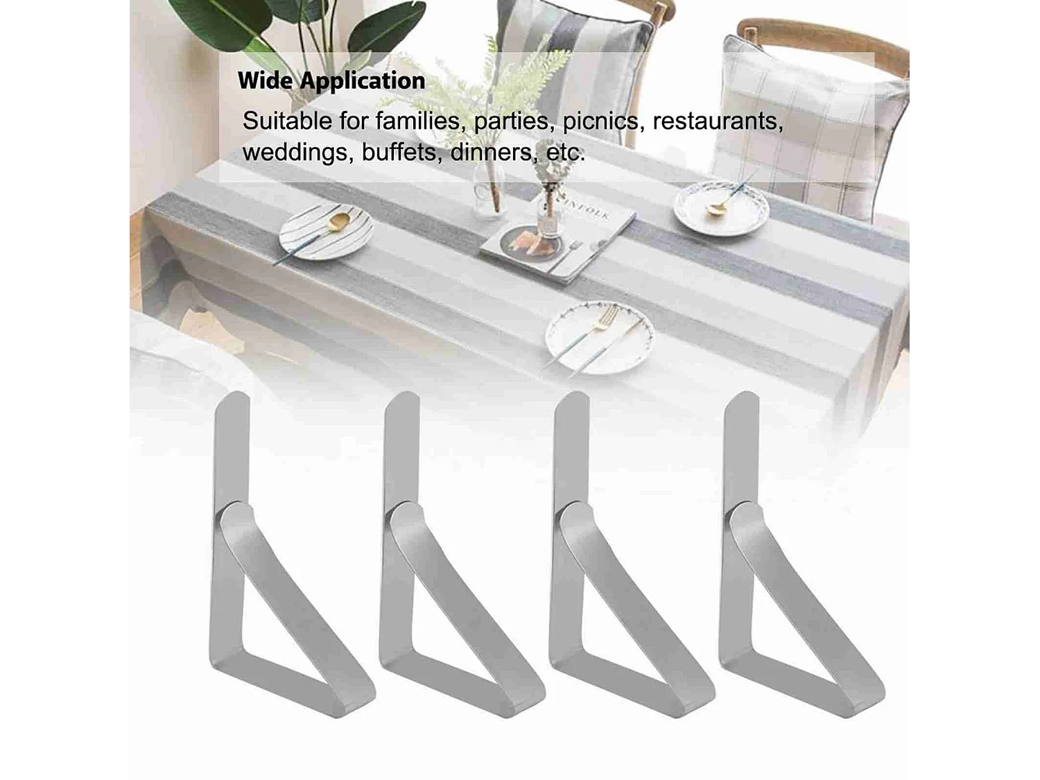 4 peças grandes clipes de capa de toalha de mesa de aço inoxidável antiderrapante suporte de toalha de mesa grampos 10,5*7cm