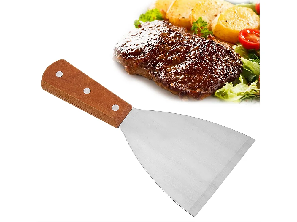 Aço inoxidável antiaderente resistente ao calor churrasqueira espátula bife espátula ...