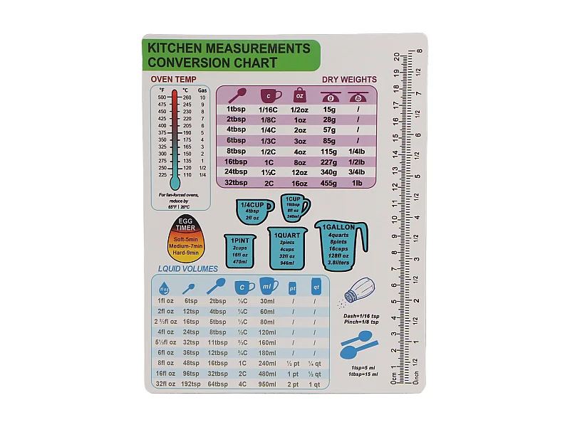 Tableau de conversion de cuisine Guide de température de liquide de poids magnétique Accessoire de cuisine 1 pièce