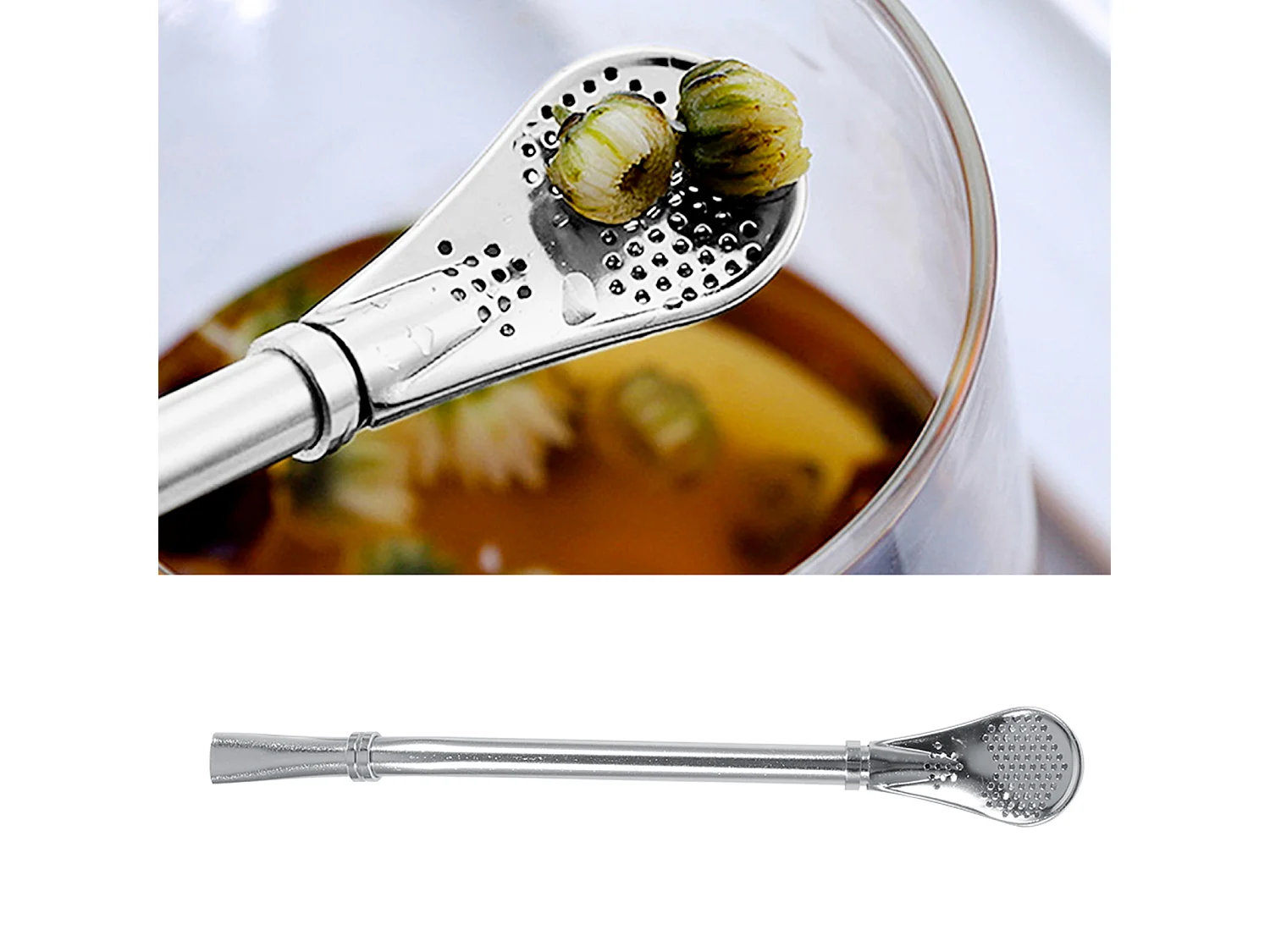 Zuverlässiger Edelstahl Yerba Mate Tee Kürbis Bombilla Trinkhalm gefiltert Löffel Silber