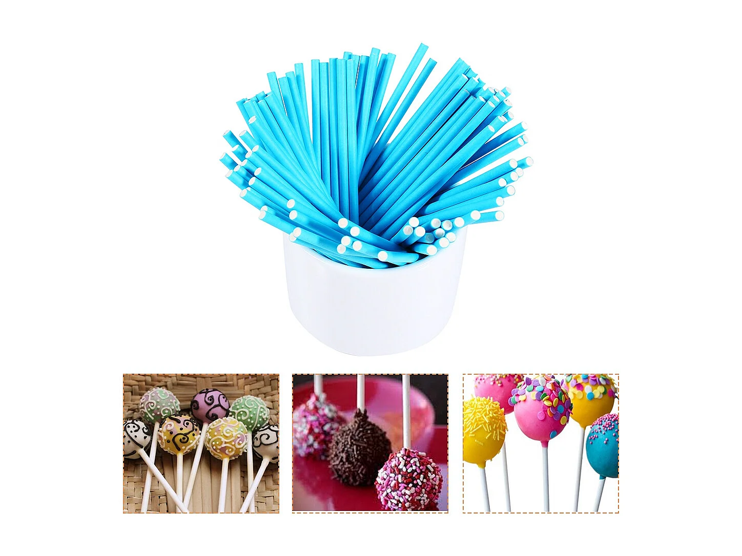 100 pezzi/set bastoncini colorati per lecca-lecca, bastoncini per cake pop, per caramelle, cioccolato, 10 cm, blu