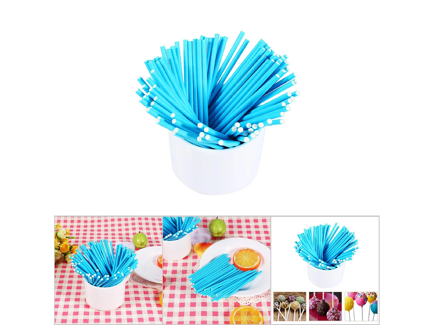 Lot de 100 bâtonnets de sucettes colorés pour bonbons et chocolats, 10 cm, bleu