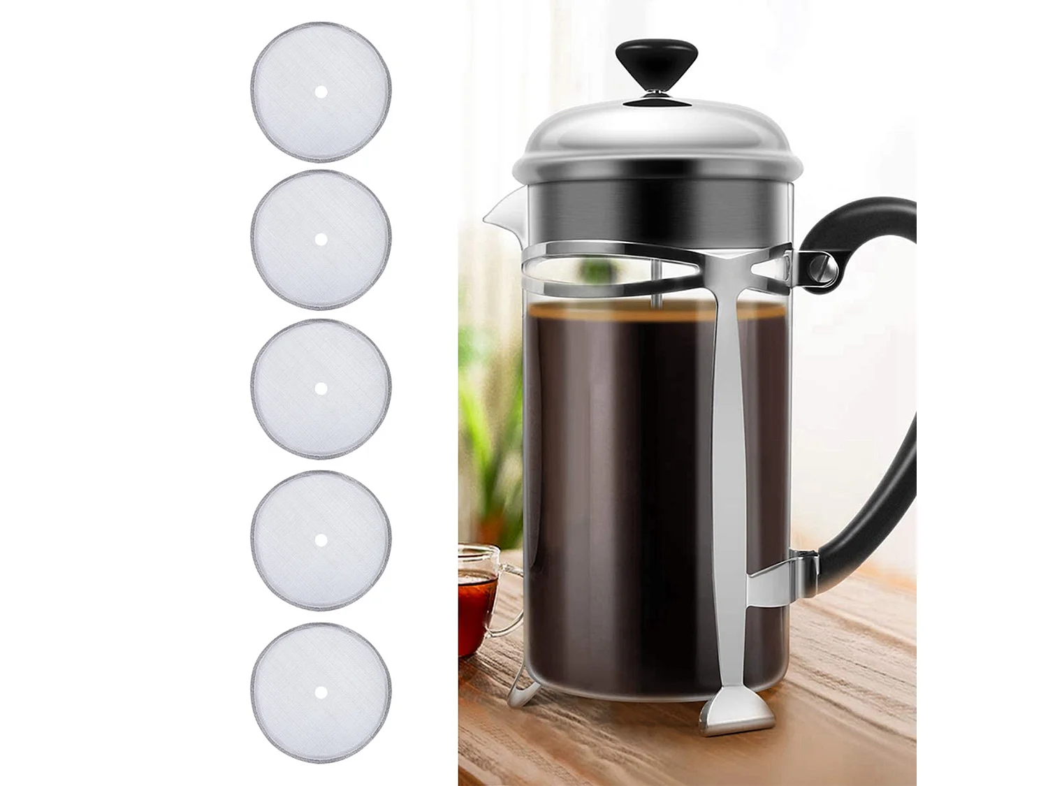 5 pezzi di filtro per caffè in acciaio inossidabile per filtro a rete per caffettiera a pressa francese da 600 ml