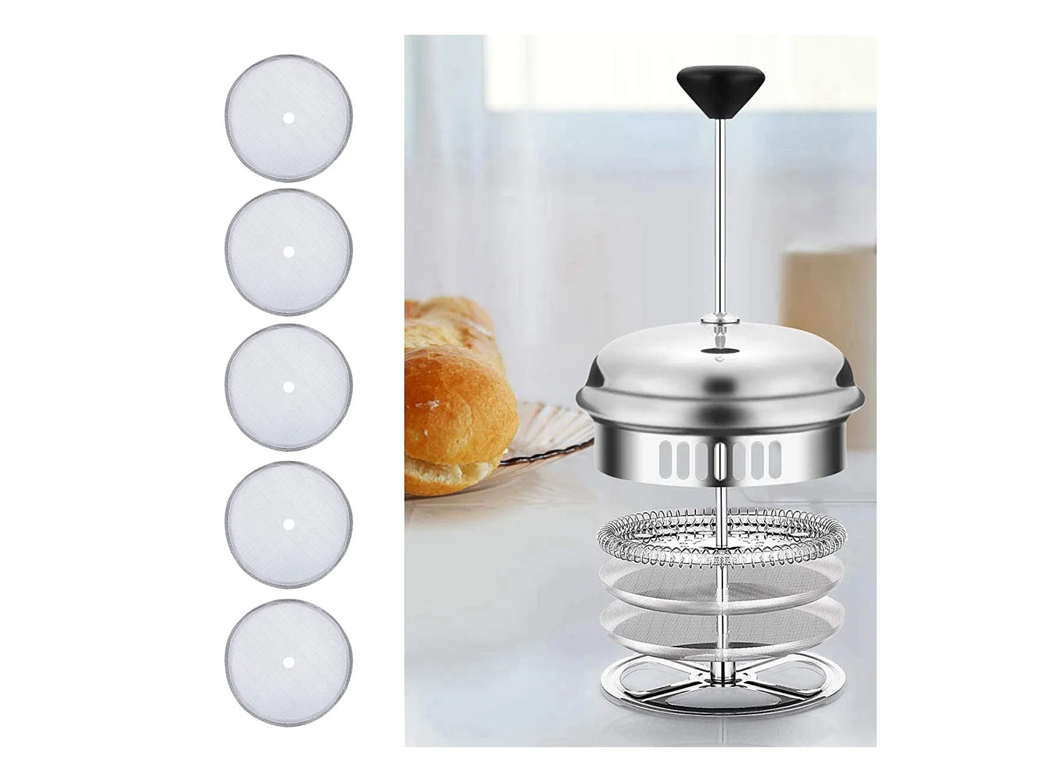 5 pezzi di filtro per caffè in acciaio inossidabile per filtro a rete per caffettiera a pressa francese da 600 ml