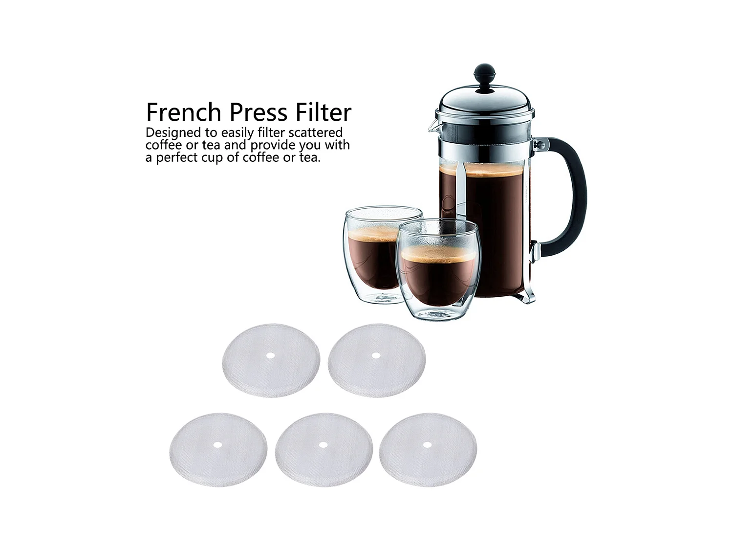 5 pezzi di filtro per caffè in acciaio inossidabile per filtro a rete per caffettiera a pressa francese da 600 ml