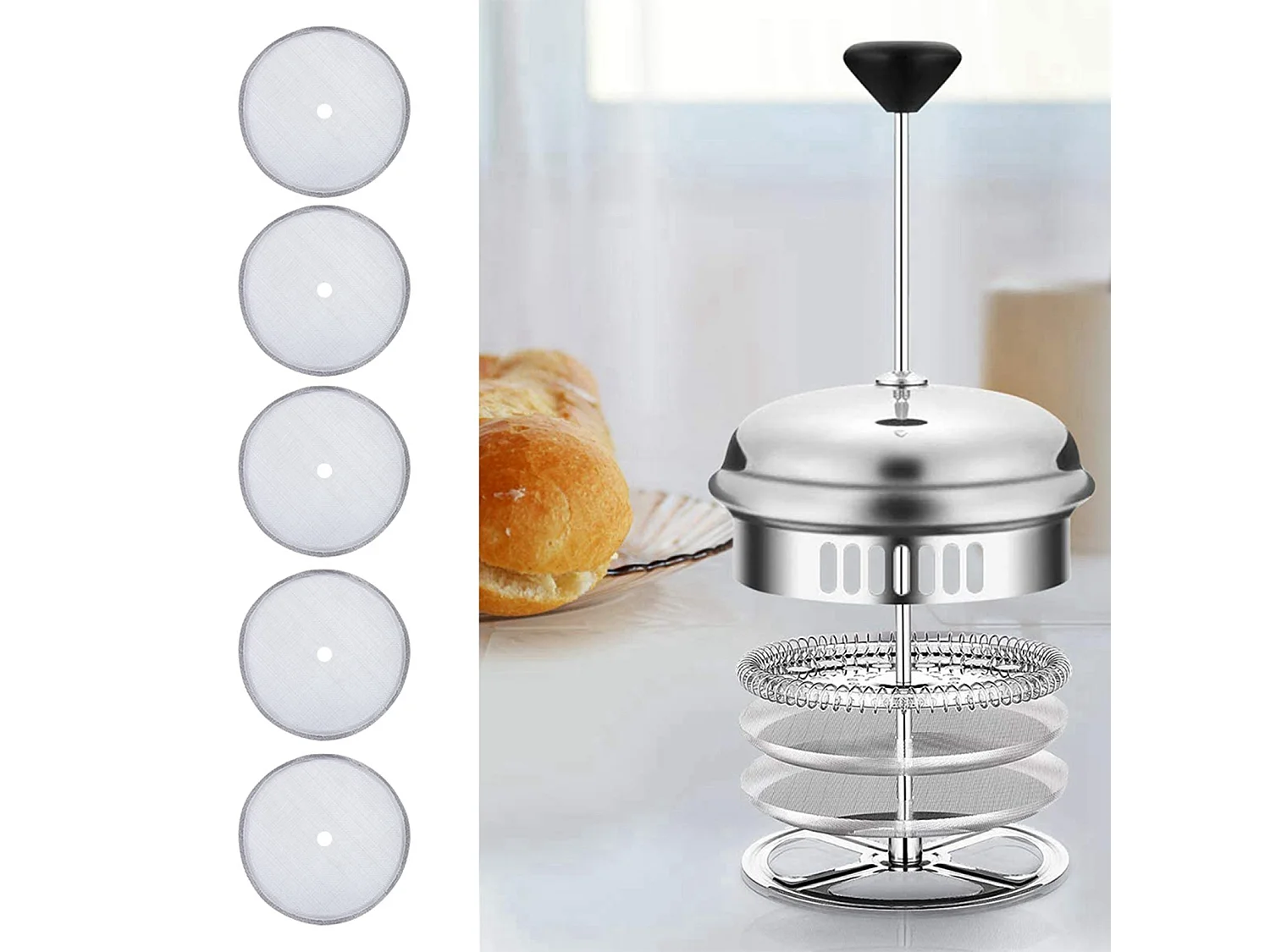 5 pezzi di filtro per caffè in acciaio inossidabile per filtro a rete per caffettiera a pressa francese da 600 ml