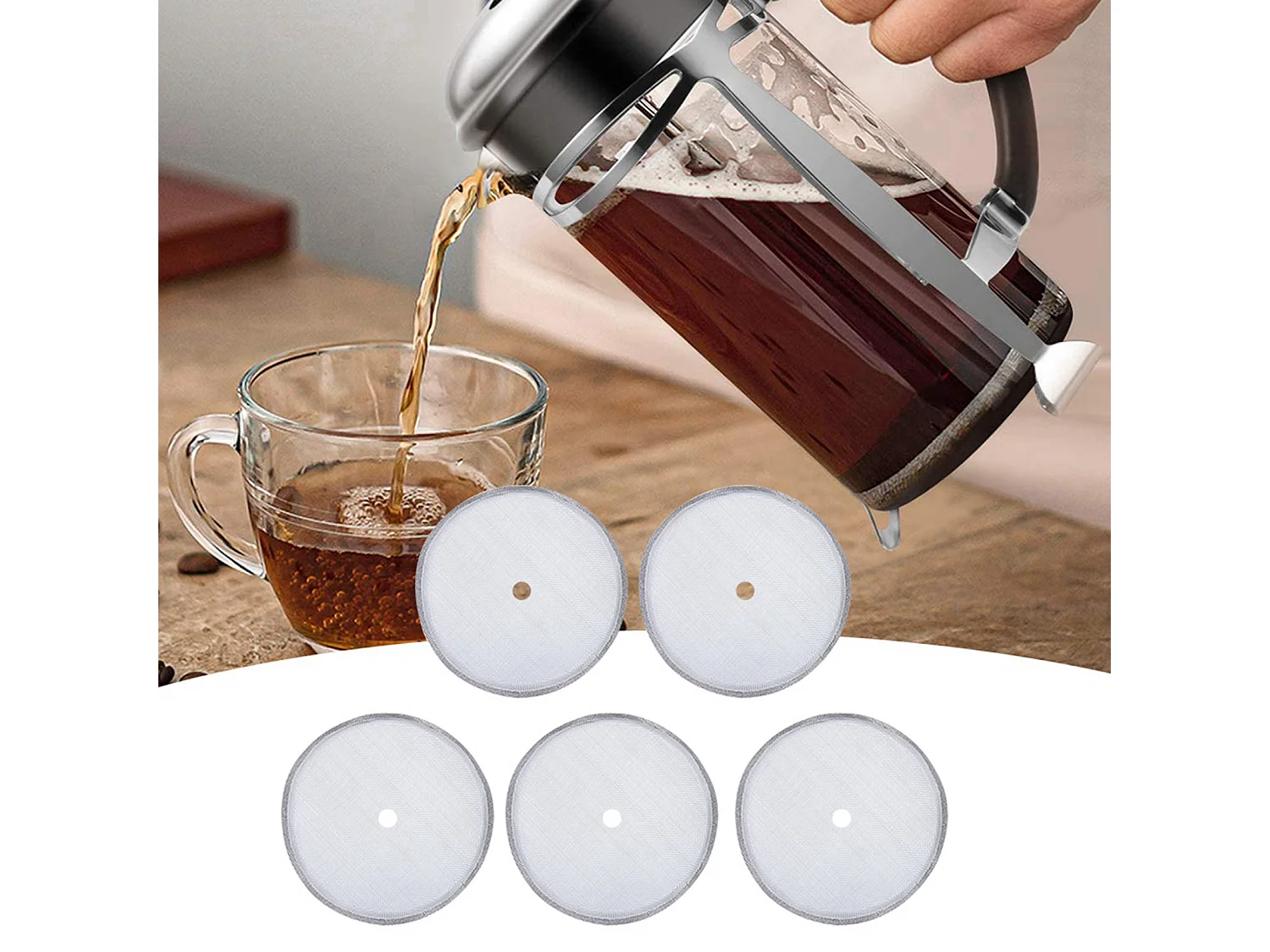 5 pezzi di filtro per caffè in acciaio inossidabile per filtro a rete per caffettiera a pressa francese da 600 ml