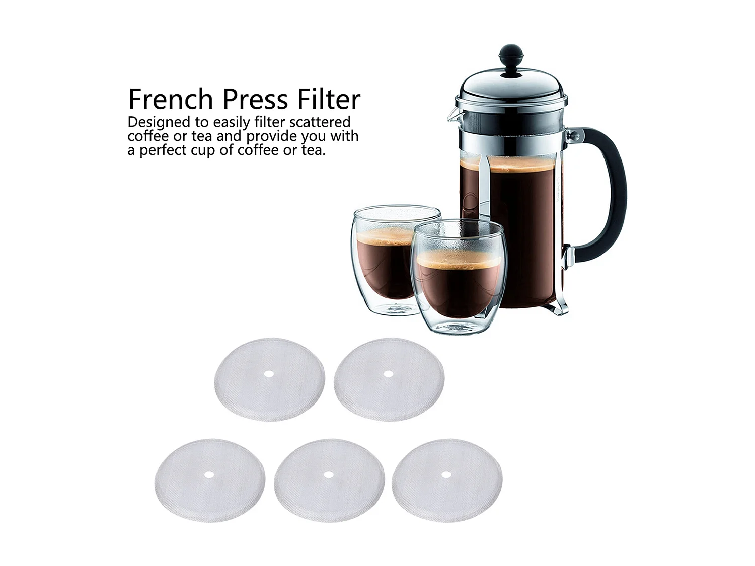 5 pezzi di filtro per caffè in acciaio inossidabile per filtro a rete per caffettiera a pressa francese da 600 ml