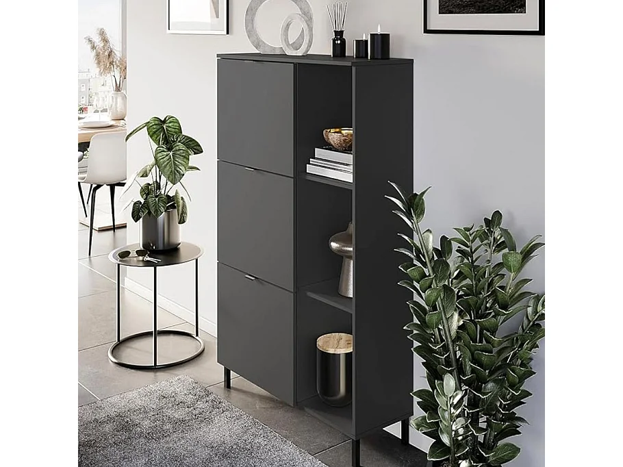 Meuble à chaussures haut - 3 paniers métal - couleur graphite Sarena