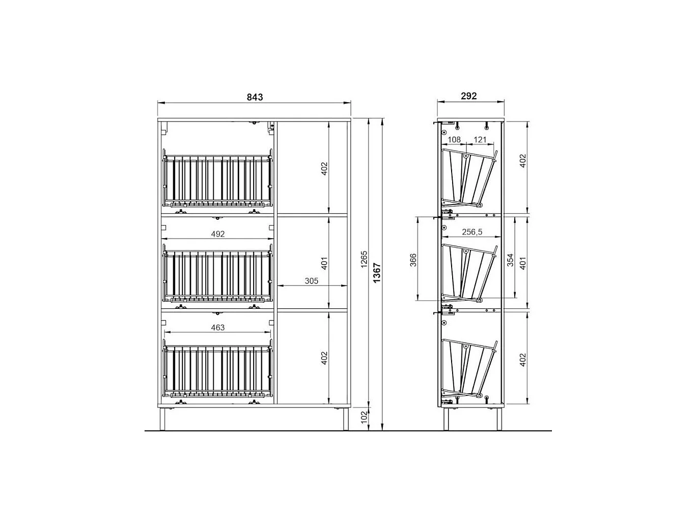 Meuble à chaussures haut - 3 paniers métal - couleur graphite Sarena