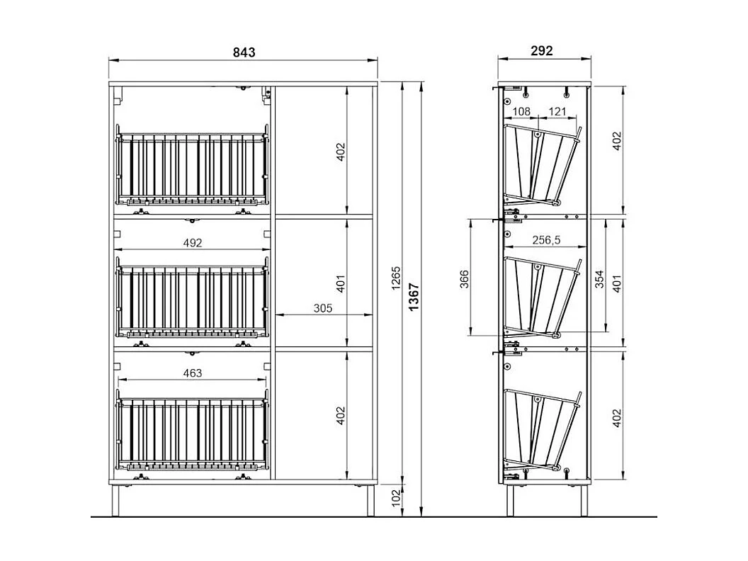 Meuble à chaussures haut - 3 paniers métal - couleur graphite Sarena