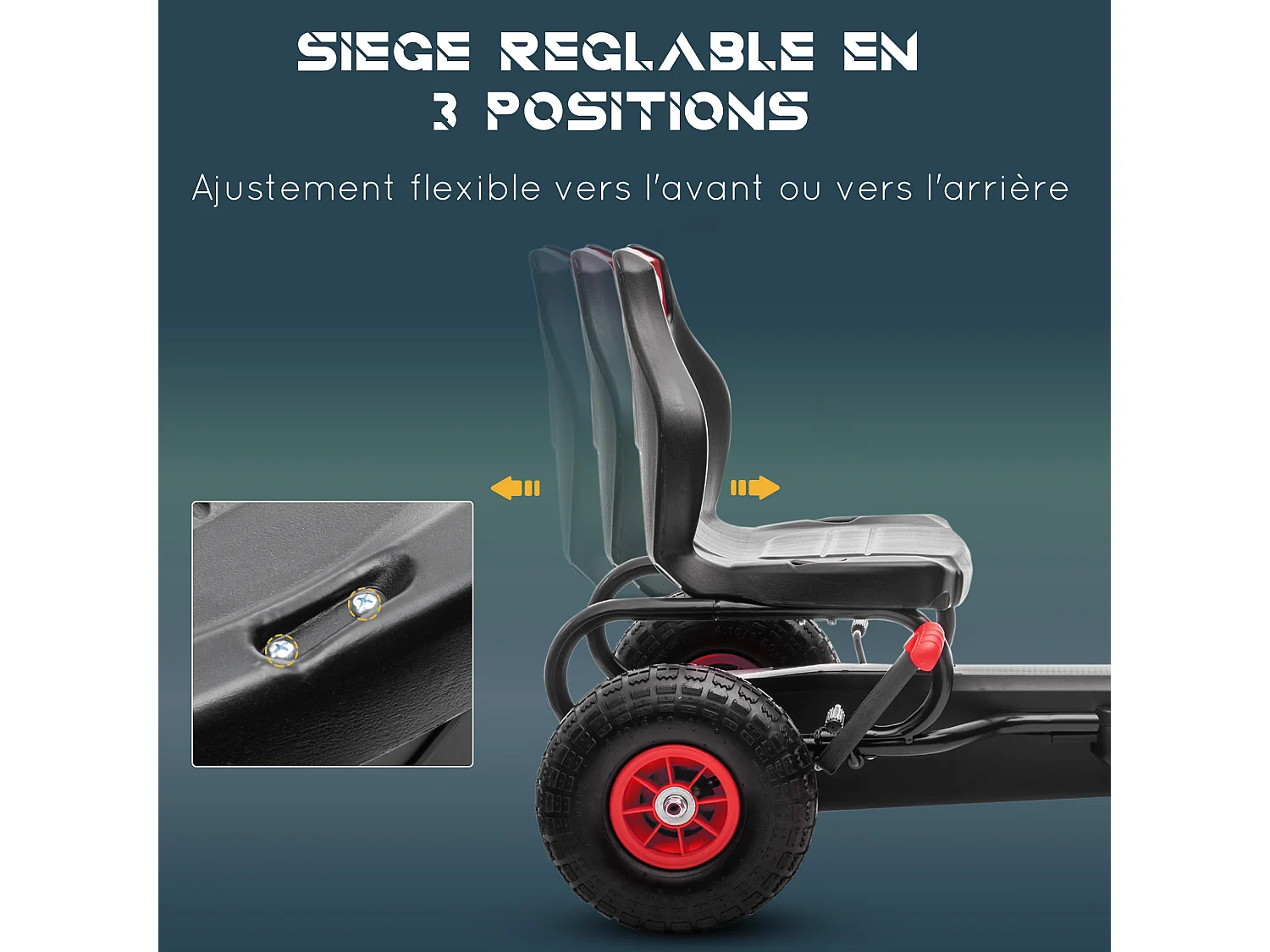 Kart à pédales enfant Go kart Formule 1 Racing Super Power 5 aileron avant pneus gonflables caoutchouc noir rouge